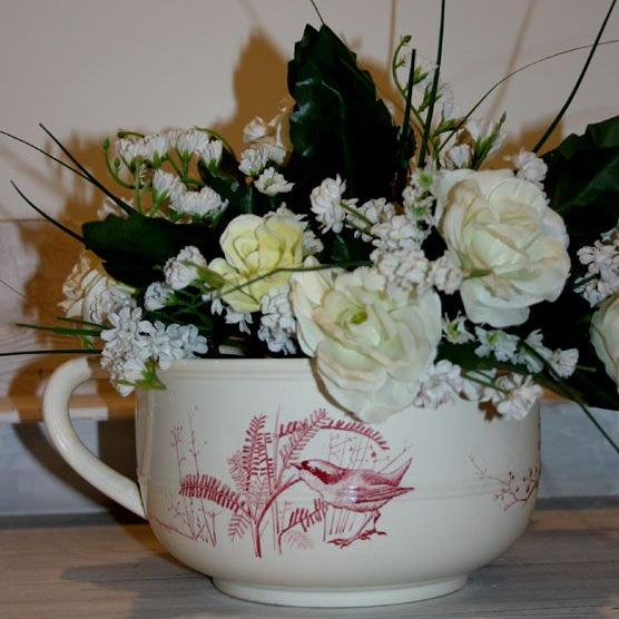 Nachttopf Häfi Hafen Porzellan Steingut Jugendstil mit Vogeldekor