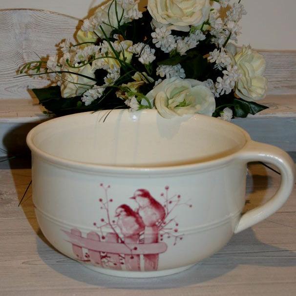 Nachttopf Häfi Hafen Porzellan Steingut Jugendstil mit Vogeldekor