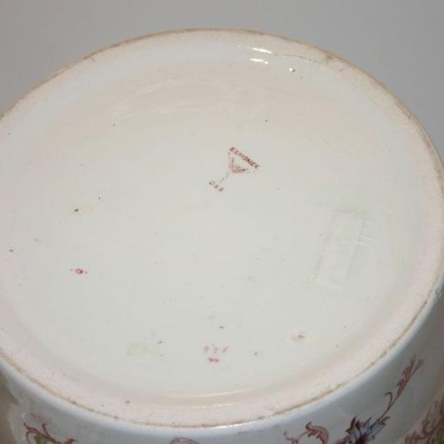 Feinsteinguttopf mit Deckel und Henkel Jugendstil