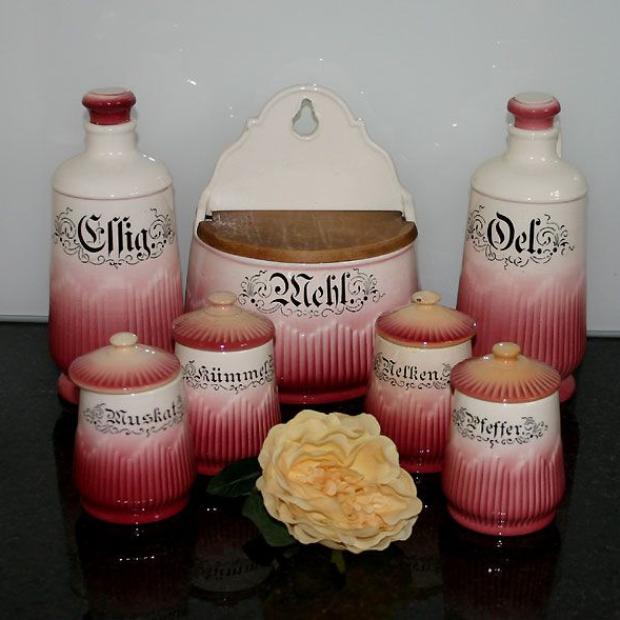 Keramikset, Aufbewahrungsset von Omi, Essig & Oel, Mehl, Gewürze usw