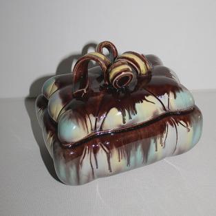 Bisquitdose Keramik mid-century braun beig hellblau