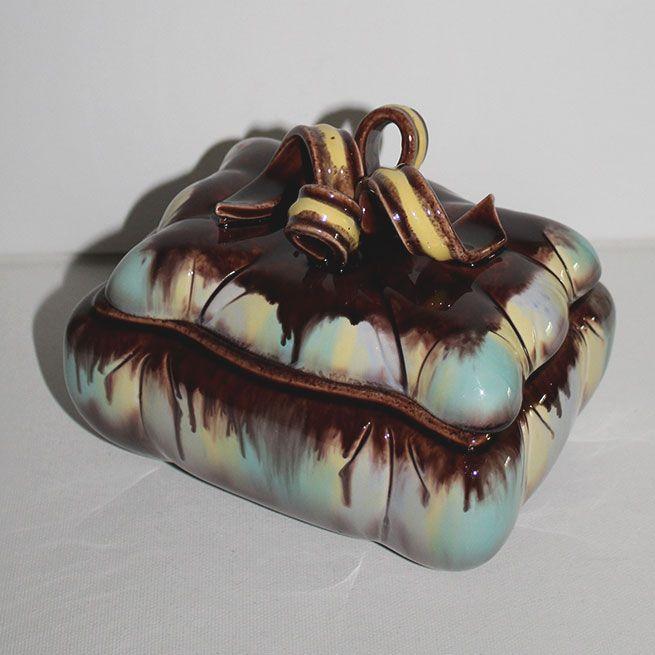 Bisquitdose Keramik mid-century braun beig hellblau