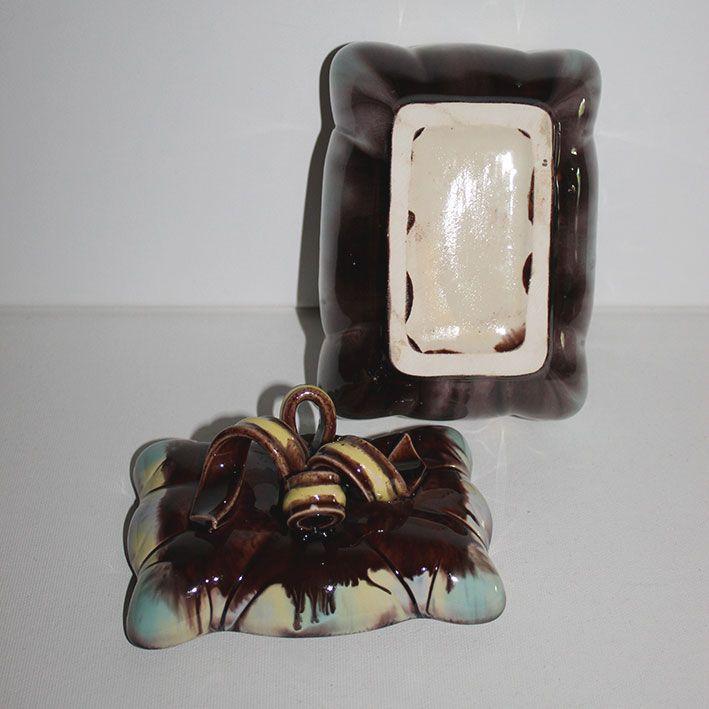 Bisquitdose Keramik mid-century braun beig hellblau