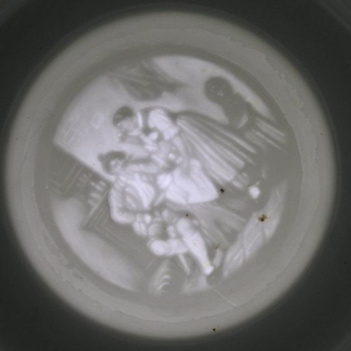 Humpen Bierkrug mit Lithografie im Stand