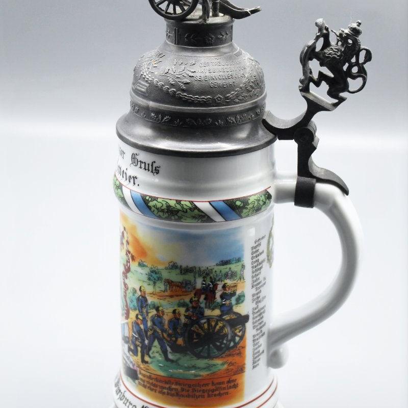 Humpen Bierkrug mit Lithografie im Stand