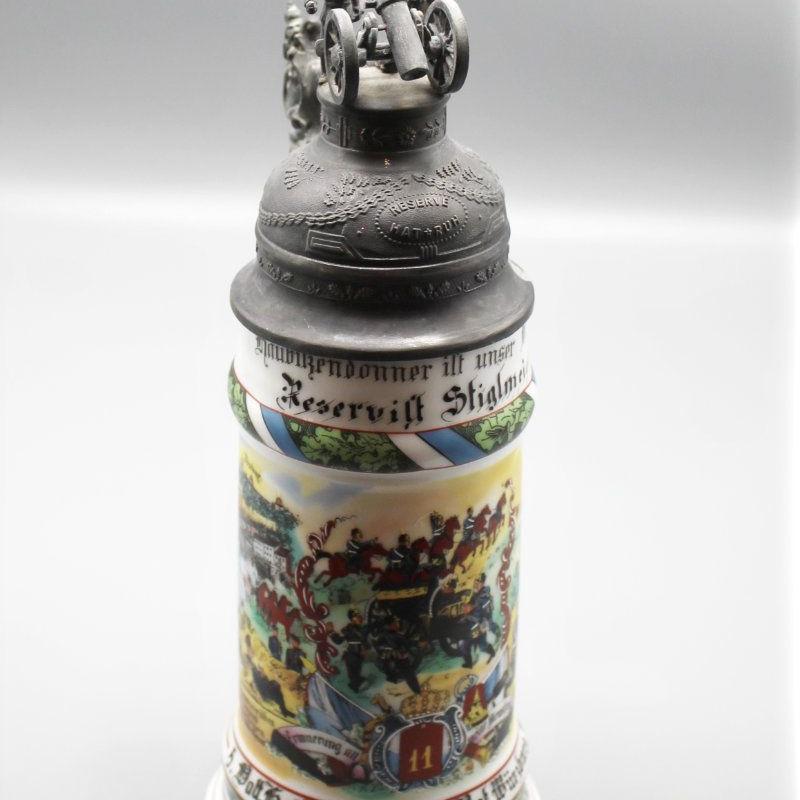 Humpen Bierkrug mit Lithografie im Stand