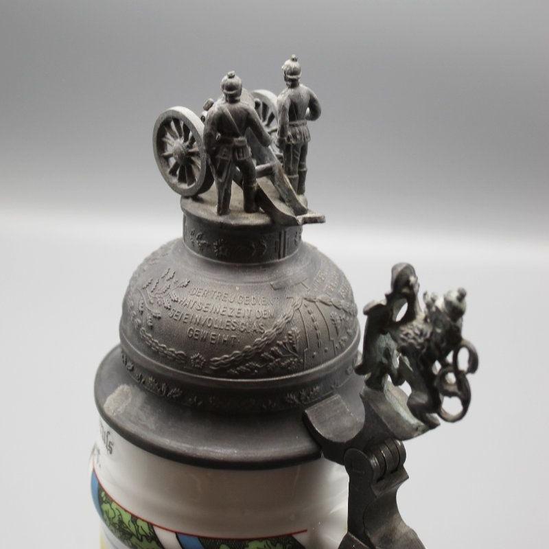 Humpen Bierkrug mit Lithografie im Stand