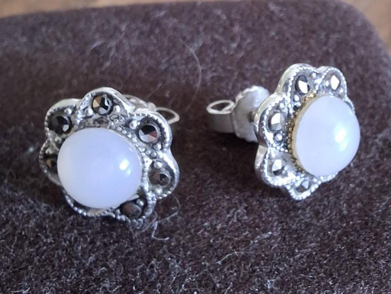 Ohrstecker Silber Markasit & Mondstein